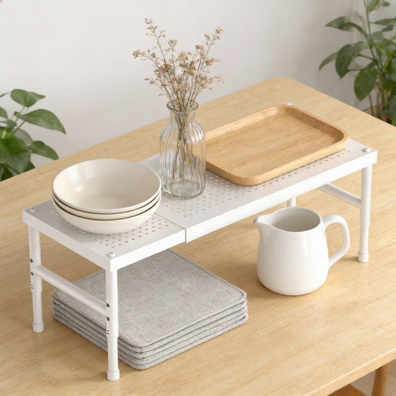 Expandable And Stackable Kitchen Organizer Rack, Adjustable Metal Pantry Shelf For Cabinet, Countertop, And Bathroom Storage