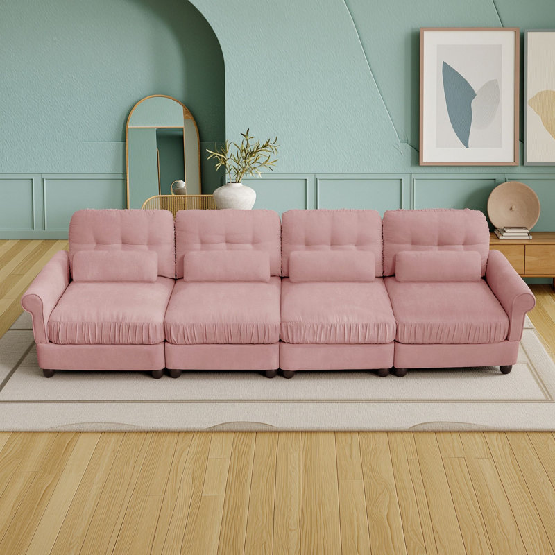 Canapé modulaire 4 places avec accoudoirs roulés, Pink