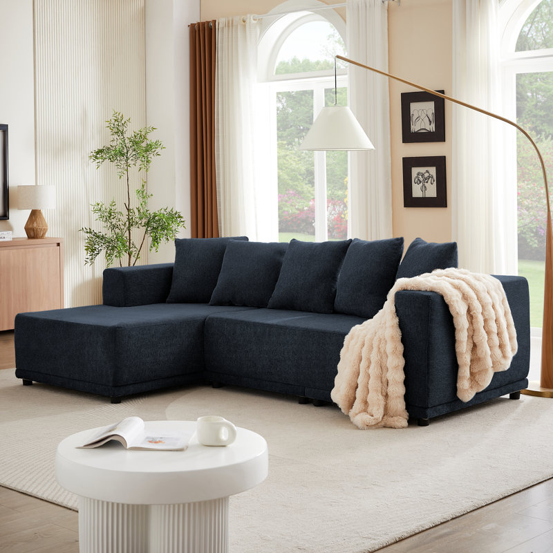Canapé modulaire en L Chenille, Orienté à droite, Chenille bleu
