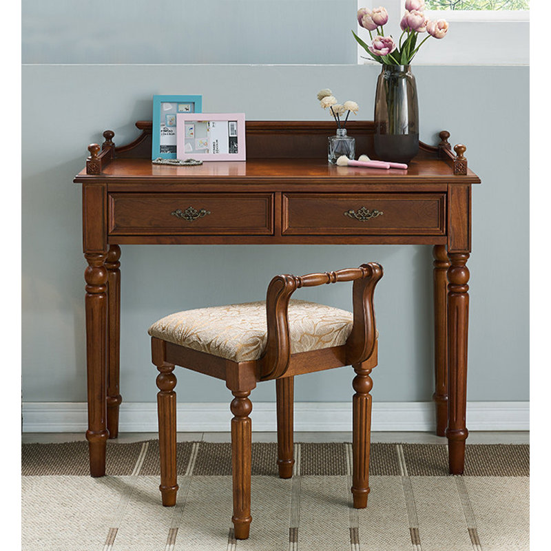 Bureau traditionnel en bois d'hévéa avec tiroirs, H 29,92 po x l 39,37 po x P 17,72 po