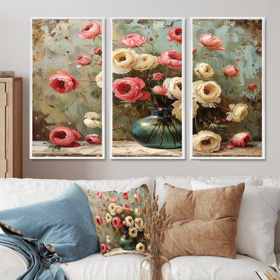 Pink White Farm Charm Ranunculus II - Ranunculus Wall Art Set