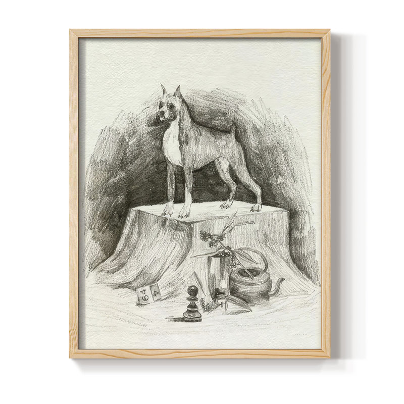 A Gentleman IV Framed Print - Solid Wood, Natural, 21" H x 17" W