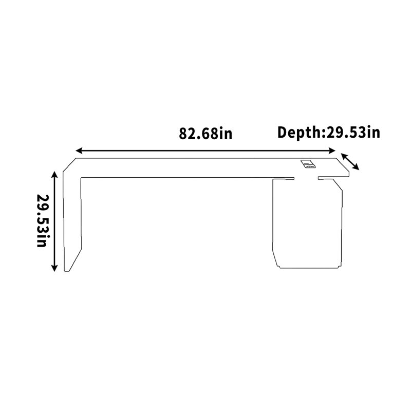 Bureau pour écrire et tiroir de travail pour le rangement, Brun, H 29,53 po x l 82,68 po x P 37,4 po