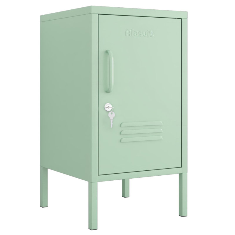 Lockable Metal End Table with Storage Cabinet, 2-Tier Nightstand with Adjustable Shelf, Easy Assembly Side Table for Living Room Bedroom Home Office