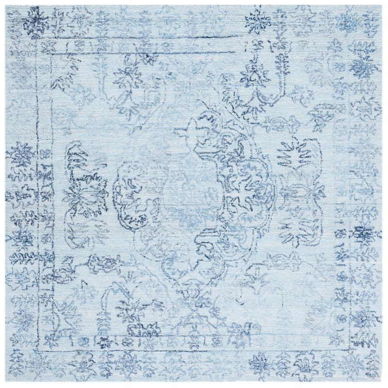 Oriental Hand Tufted Light Blue Area Rug, Square 6'