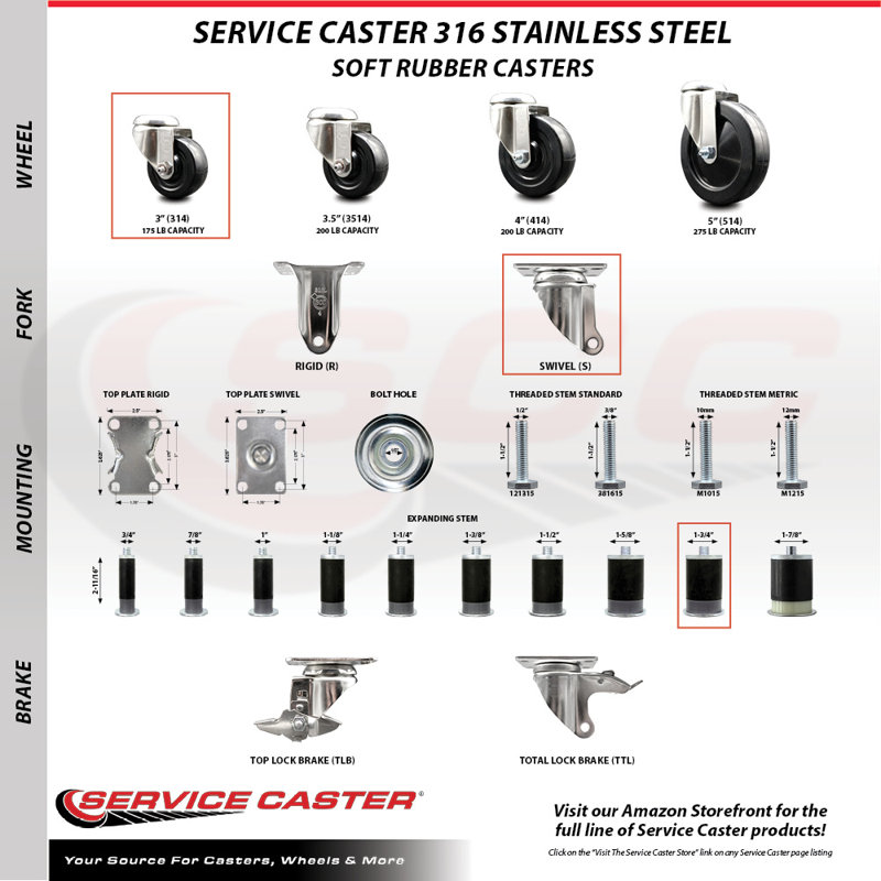 Soft Rubber Swivel Expanding Stem Caster