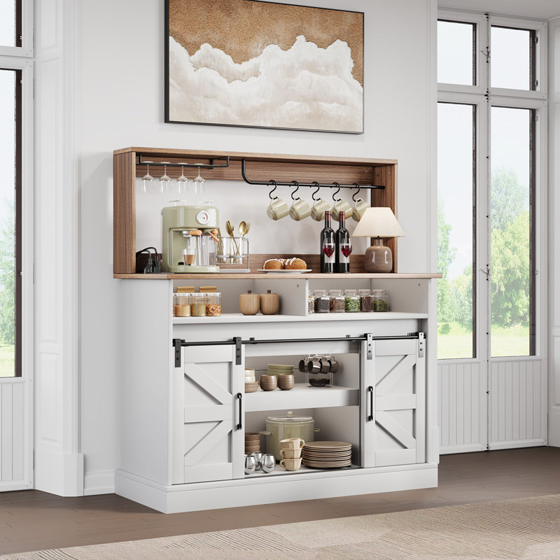 Penney 47.2'' Coffee Bar Cabinet with Outlet, White/Brown