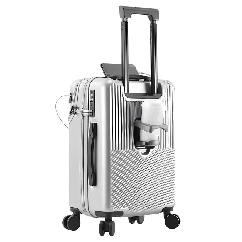 20-Inch Suitcase Carry-on Luggage with Cup Holder & USB Charging Port, Silver