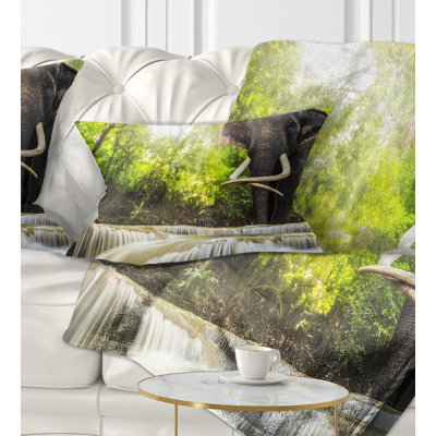 Photography Erawan Waterfall with Elephant Lumbar Pillow