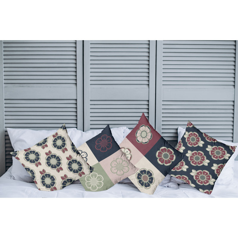 Ivory and Multicolor Floral Microfiber Throw Pillow Covers, Set of 4