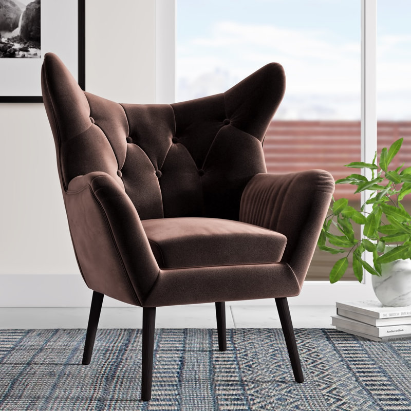 Mid-Century Velvet Arm Chair, Navy Blue Velvet, Black