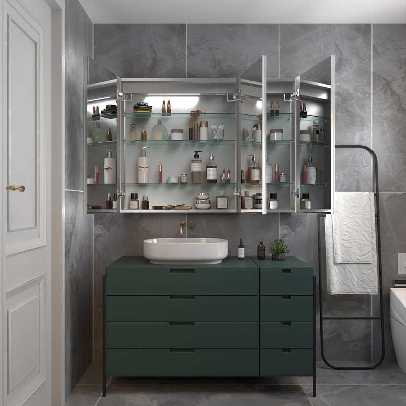 Mickenna 48'' W 36'' H Frameless Medicine Cabinet with Mirror and 6 Shelves