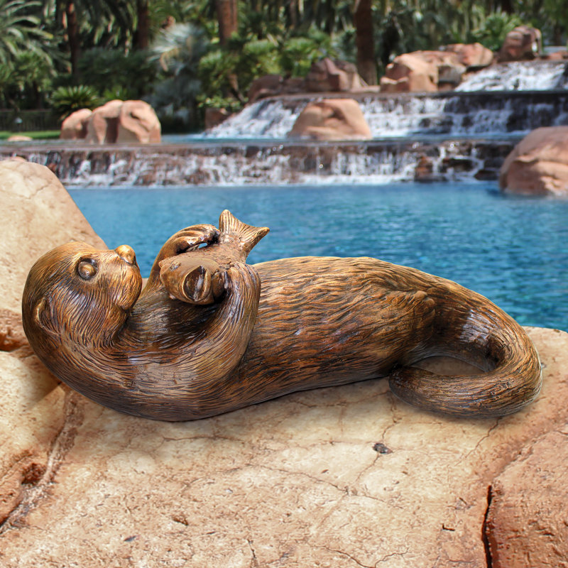 Lazy Otter with Fish Garden Statue