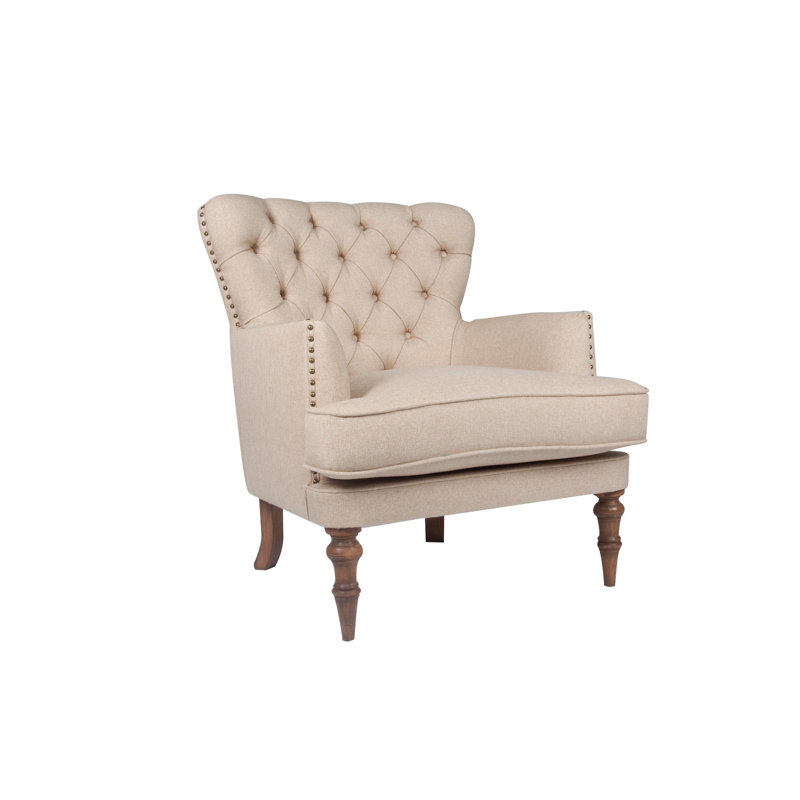 Elegant Wing Chair, Ecru Color, 30.7 x 36.2 x 36.2 inches | Solid Wood Frame, 100% Polyester Easy Clean Fabric | Perfect for Rustic & Traditional Decor, Comfortable Seating for Living Room & Hotels