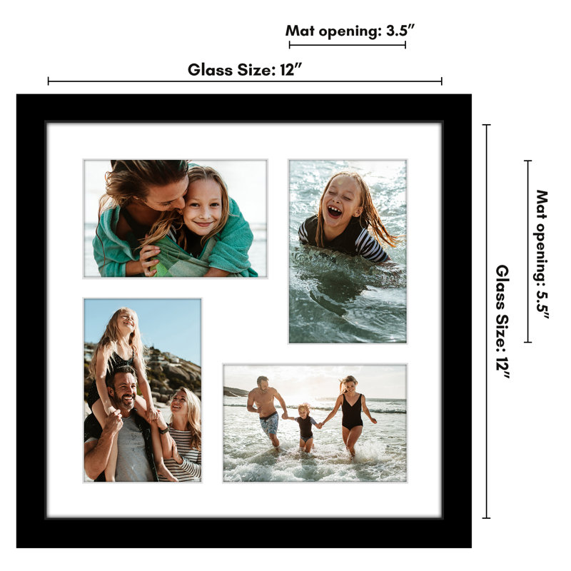 Cadre 12 po x 12 po - convient à quatre photos 4 x 6 ou à une photo 12 x 12, Noir