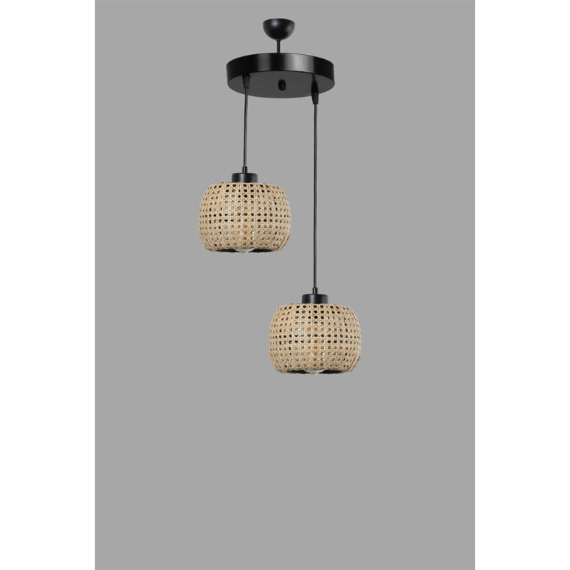 Luminaire suspendu tambour grappe 2 lumières Fluery, Beige