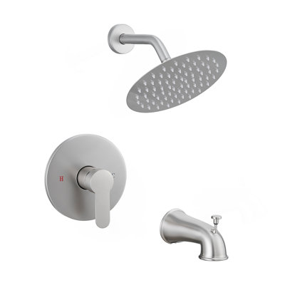 Faucet Modern Brushed Nickel Shower Faucet, Tub And Shower Trim Kit With Single-Spray Touch-Clean Brushed Nickel Round Shower Head, Brushed Nickel (Valve Not Included)