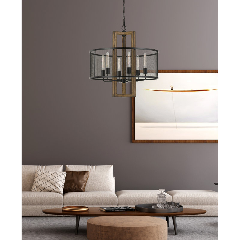Lustree tambour 6 lumières unique/à l’état avec accents de bois Eaton