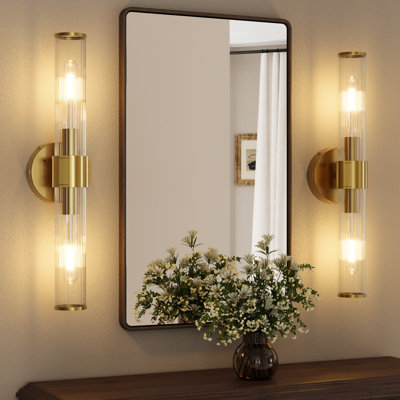 20" Modern Rechargeable Wall Sconces With Remote & Bulbs (Set of 2)
