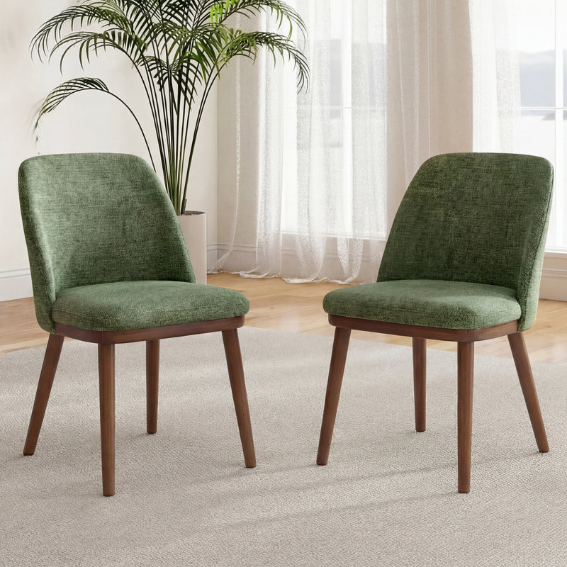 48cm H Fabric Upholstered Dining Chair Solid Wood Side Chair, Milky Coffee