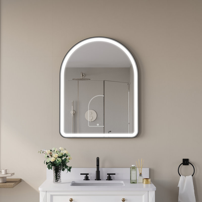Miroir mural de salle de bain à DEL avec fonction mémoire, 36 po x 28 po, Noir mat