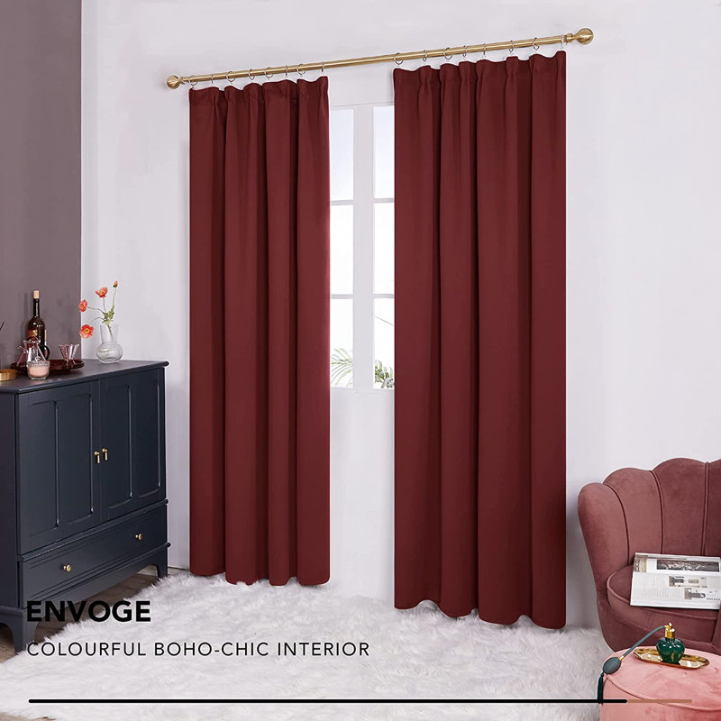 Hippen Blackout Door Curtain Pair, 140 W x 175 D cm, Red