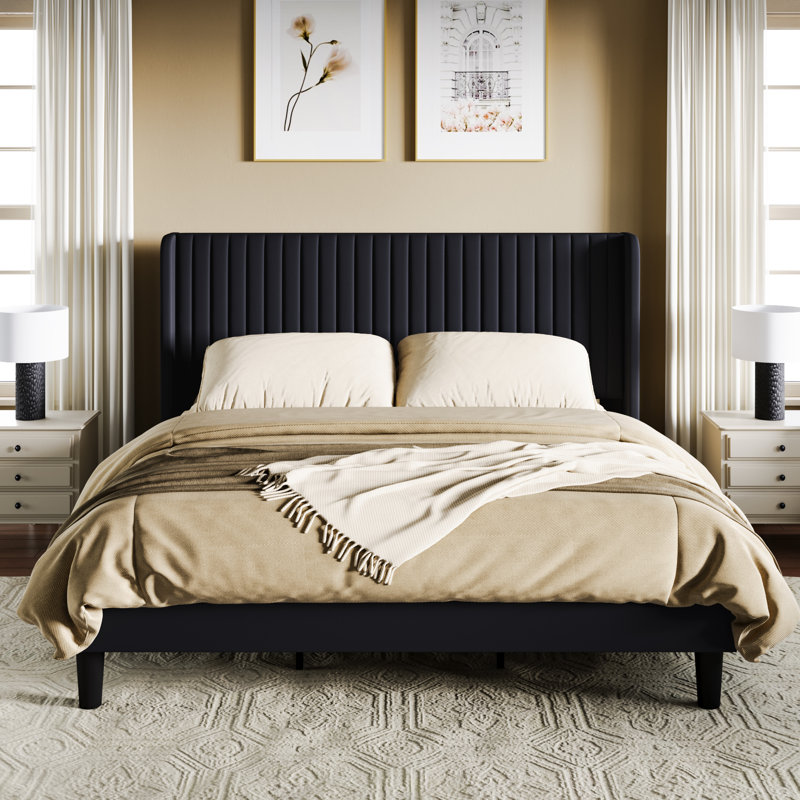 Airlia Upholstered Unfinished Platform Bed, Black, Full
