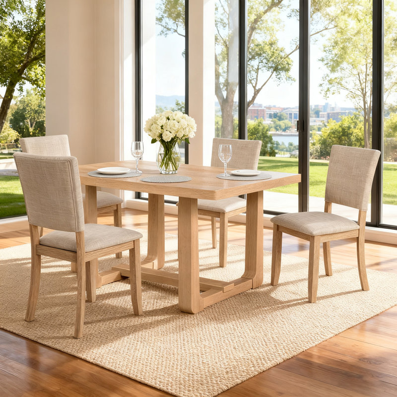 5-Piece Wood Dining Table Set, Rectangular Dining Table and 4 High Back Upholstered Chair, Kitchen Table Set for Dining Room