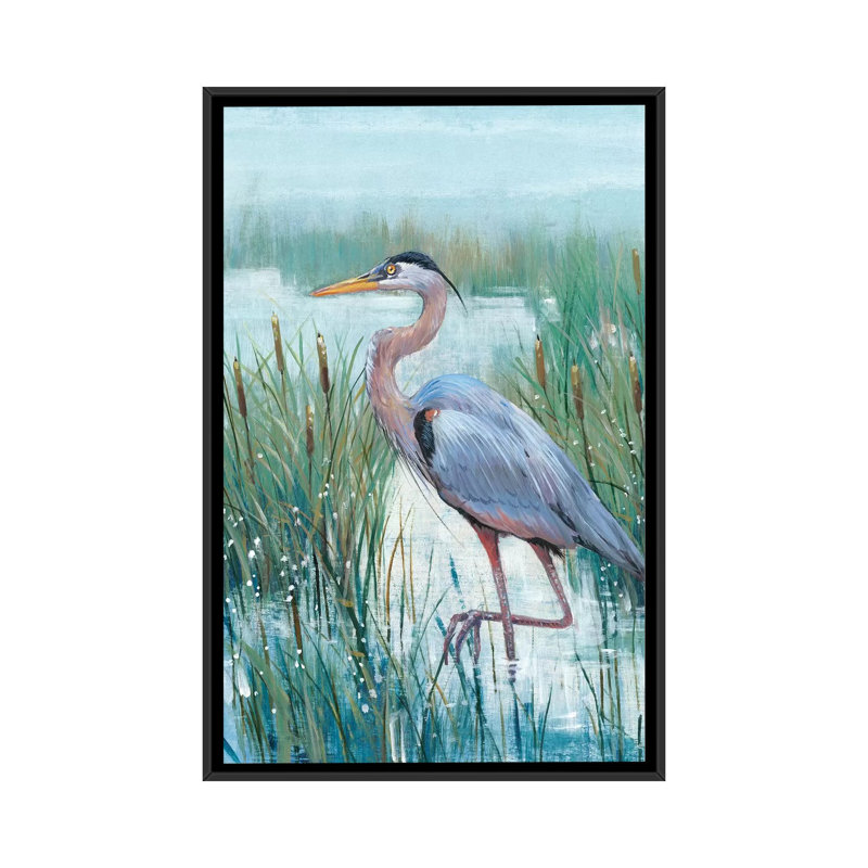 «Marsh Heron II» par Timothy O 'Toole - impression sur toile tendue, H 26 po x l 18 po x P 1,5 po, Toile encadrée noire