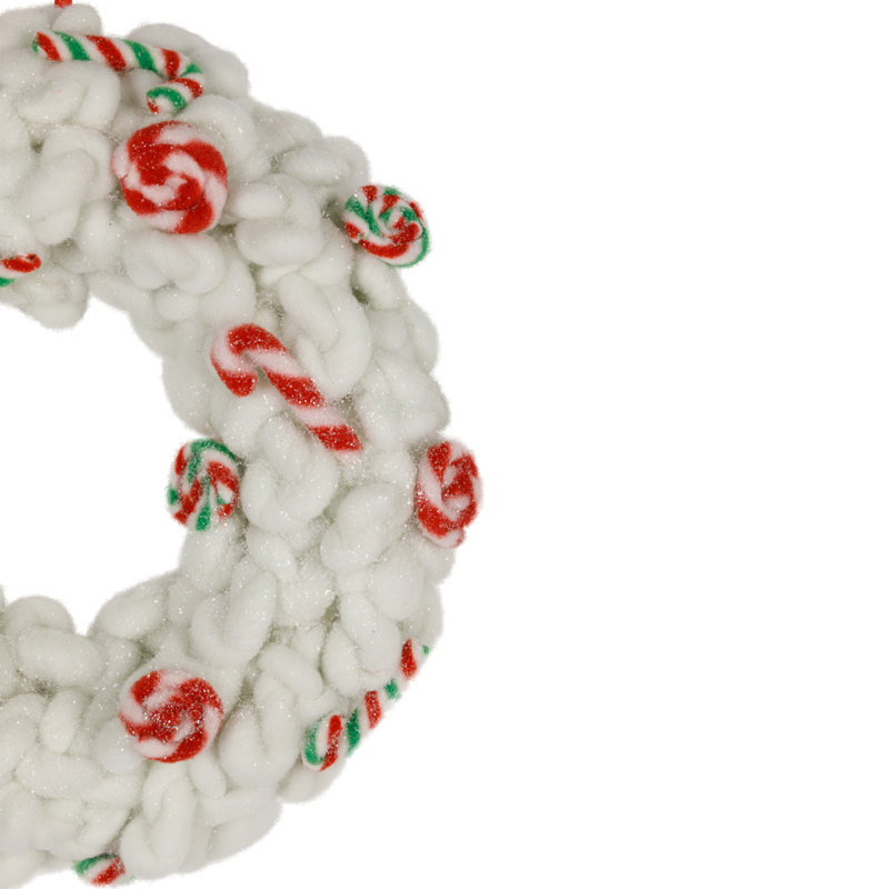 Plush Peppermint And Candy Canes Christmas Wreath Decoration - 13" - Unlit