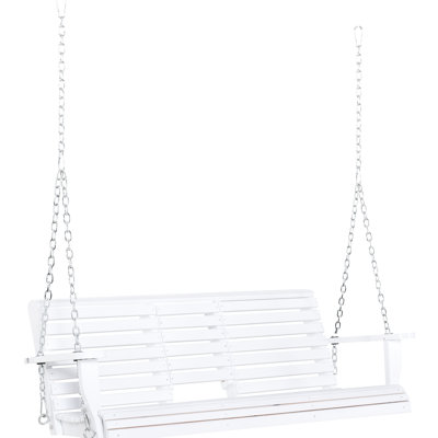 Balancelle de patio blanche 3 avec table basse pliante, porte-gobelets et capacité de charge de 440 lb, balancelle en bois de qualité envoûtante en bois, apparence