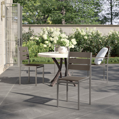 Pangea Home Aynura Aluminum Outdoor Dining Chair Set of 6– Modern Patio Seating with Rust-Free Frame, Quick-Dry Poly-Resin Planks & Stackable Design by Wade Logan