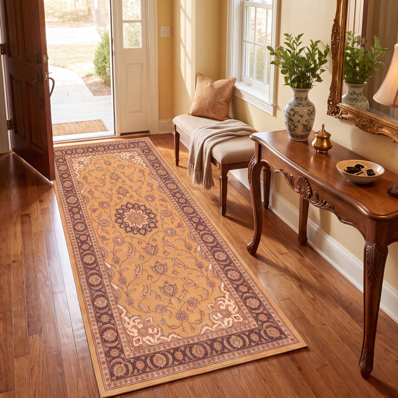 Tapis Grove2 traditionnel persan audacieux, orange, vert et crème, lavable en machine, antidérapant, à poils courts, pour intérieur et extérieur, adapté aux animaux domestiques, idéal pour le salon, la chambre, la salle à manger, l'entrée, le corridor ou le bureau.