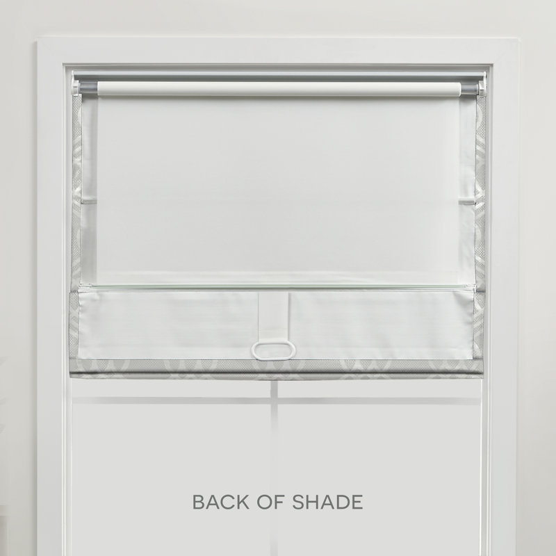 Exclusive Home Prague Trellis 100% Blackout Roman Shade, 31" W, Silver