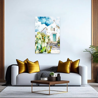 White Chapel Cactus View Peaceful Rustic Serene Cactus Architecture Landscape Wall Art