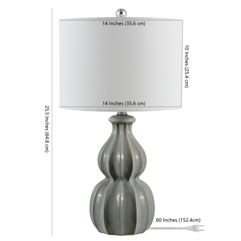 Gray Ceramic Triple Gourd Table Lamp with White Shade