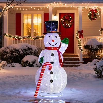 5.7Ft Pop-Up Lighted Snowman With Candy Cane Christmas Decoration