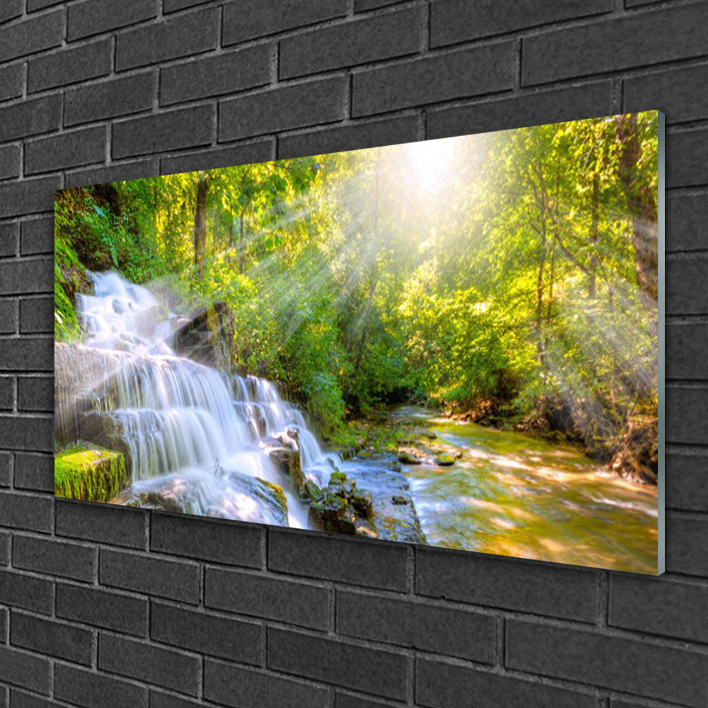 Natur Wasserfall Wald - Ungerahmte Fotografie auf Glas