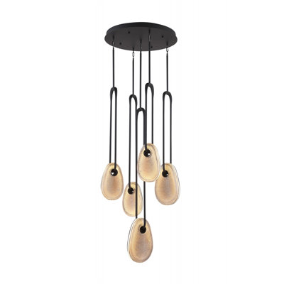 Luminaire suspendu ovale 5 lumières DEL de 24 po en verre fumé noir Devitt