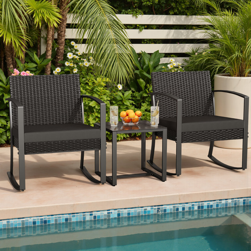 Anniah 2 - Person Patio Dining Set with Square Table , Cushions Included, Black