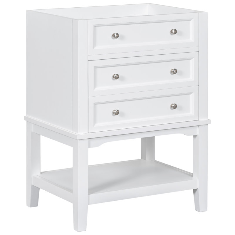 Base de meuble-lavabo en bois massif Sofley - peint en blanc, moderne avec tiroir et tablette ouverte 24 po, pour rangement fonctionnel