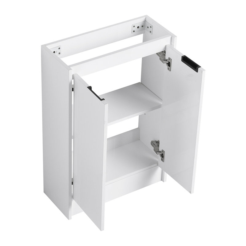Meuble-lavabo autoportant de 23 po avec lavabo et portes à fermeture douce, Blanc lustré