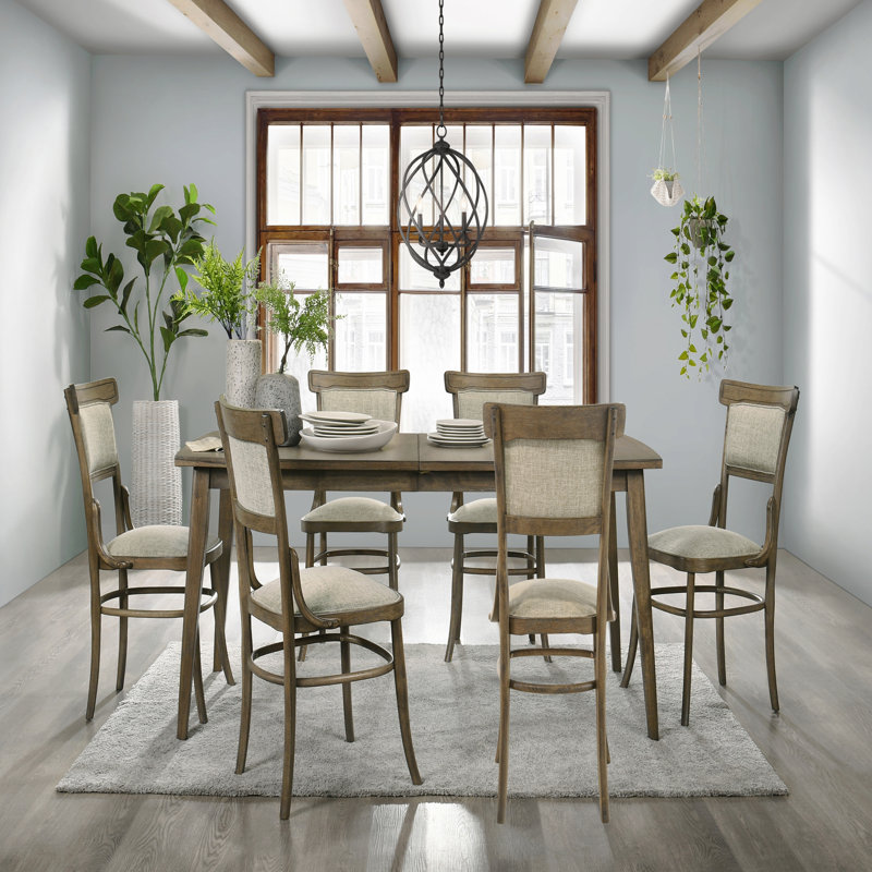 Ensemble de table de salle à manger 7 pièces 72 po avec chaises en tissu blanc cassé