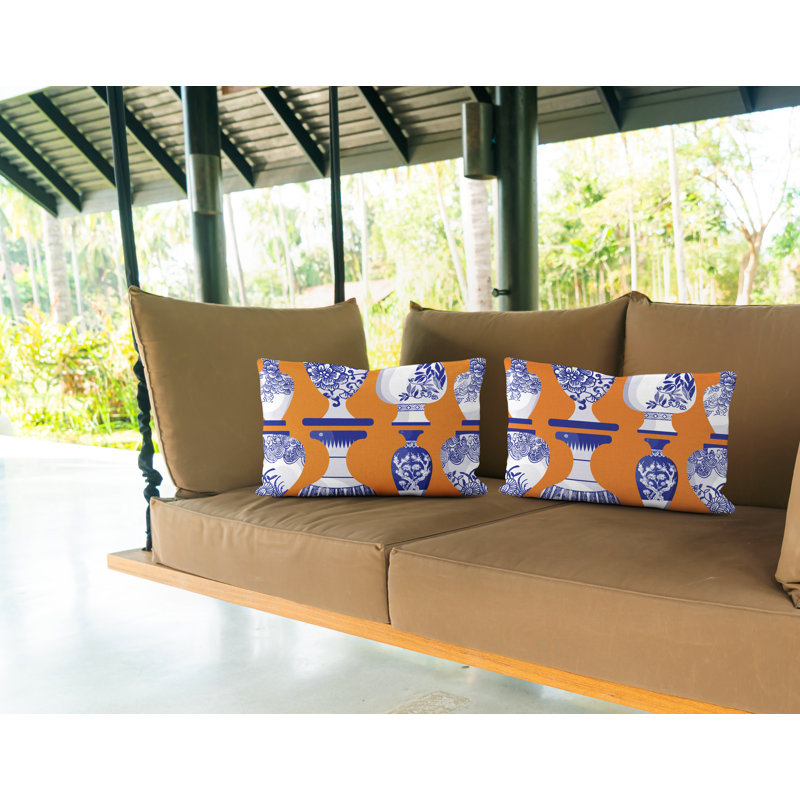No Pattern And Not Solid Color Outdoor Reversible Throw Pillow, Orange