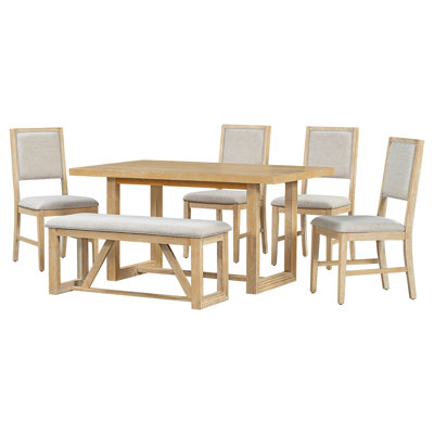 Table et chaise spacieuses avec 1 banc - Design rétro pour un look charmant naturel Élégant Natural