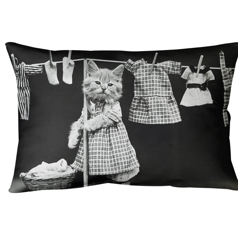 Coussin lombaire photo chat à linge, Polyester filé