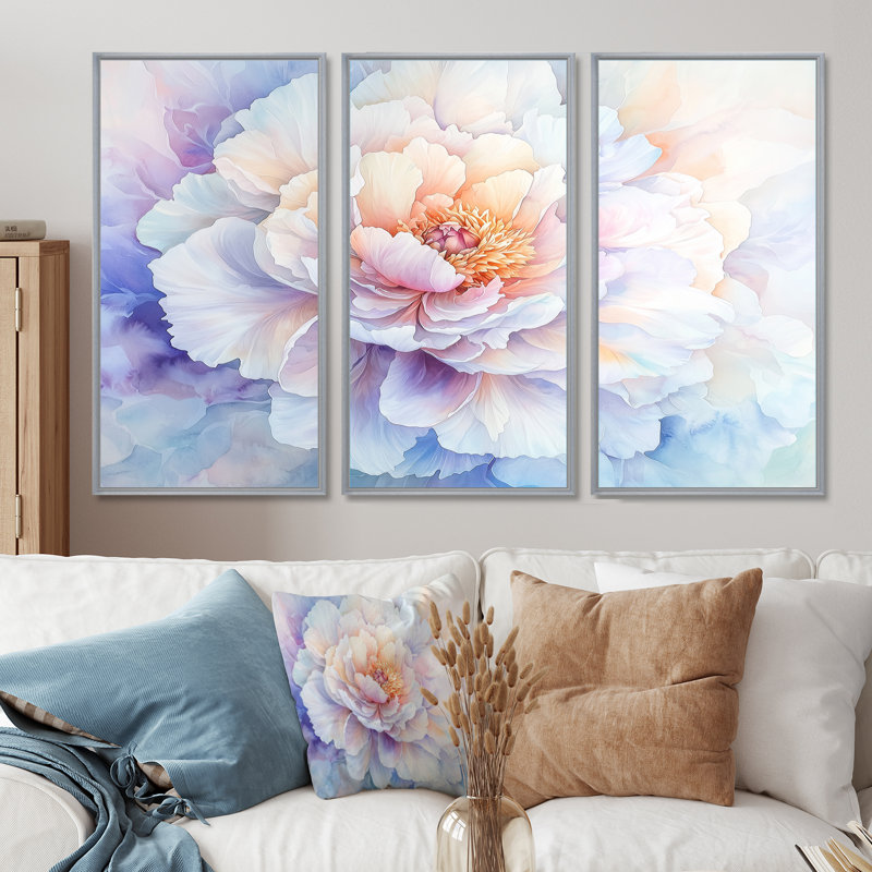 Pivoine de printemps en pleine floraison II - ensemble d'art mural pivoine, H 28 po x l 36 po, Argent argent
