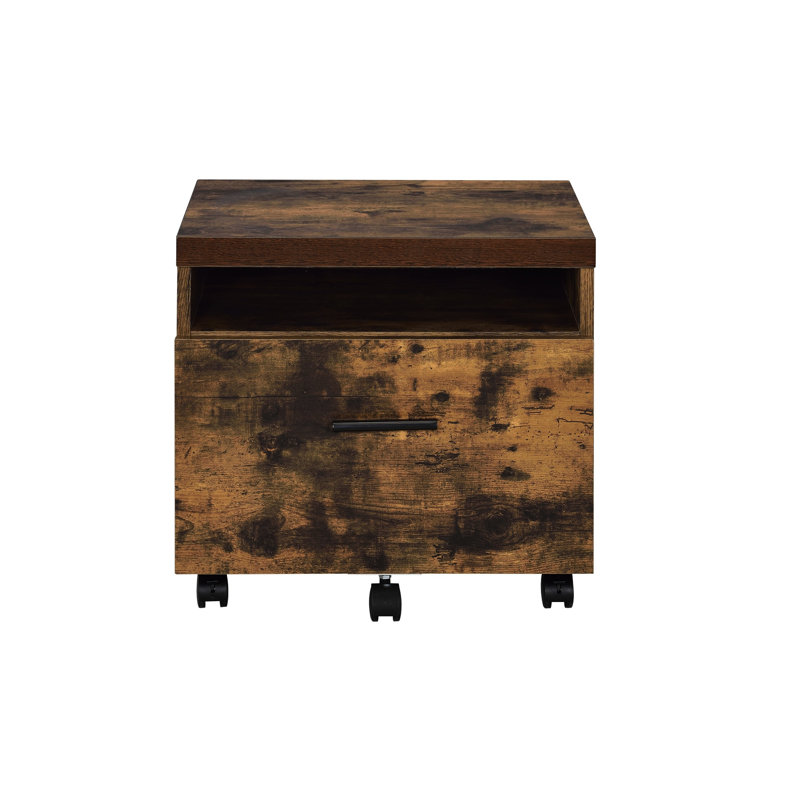 Classeur de style industriel avec tiroir, tablette et roulettes, chêne vieilli pour unité de rangement de bureau à domicile