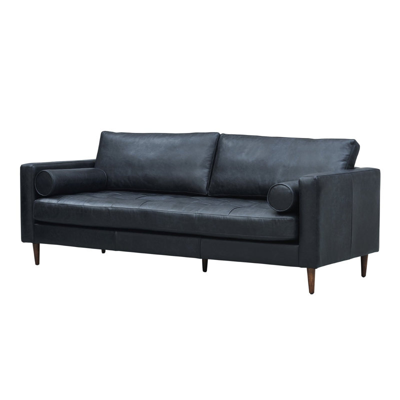 Contemporary Upholstered 85 " Sofa, Slate Genuine Leather