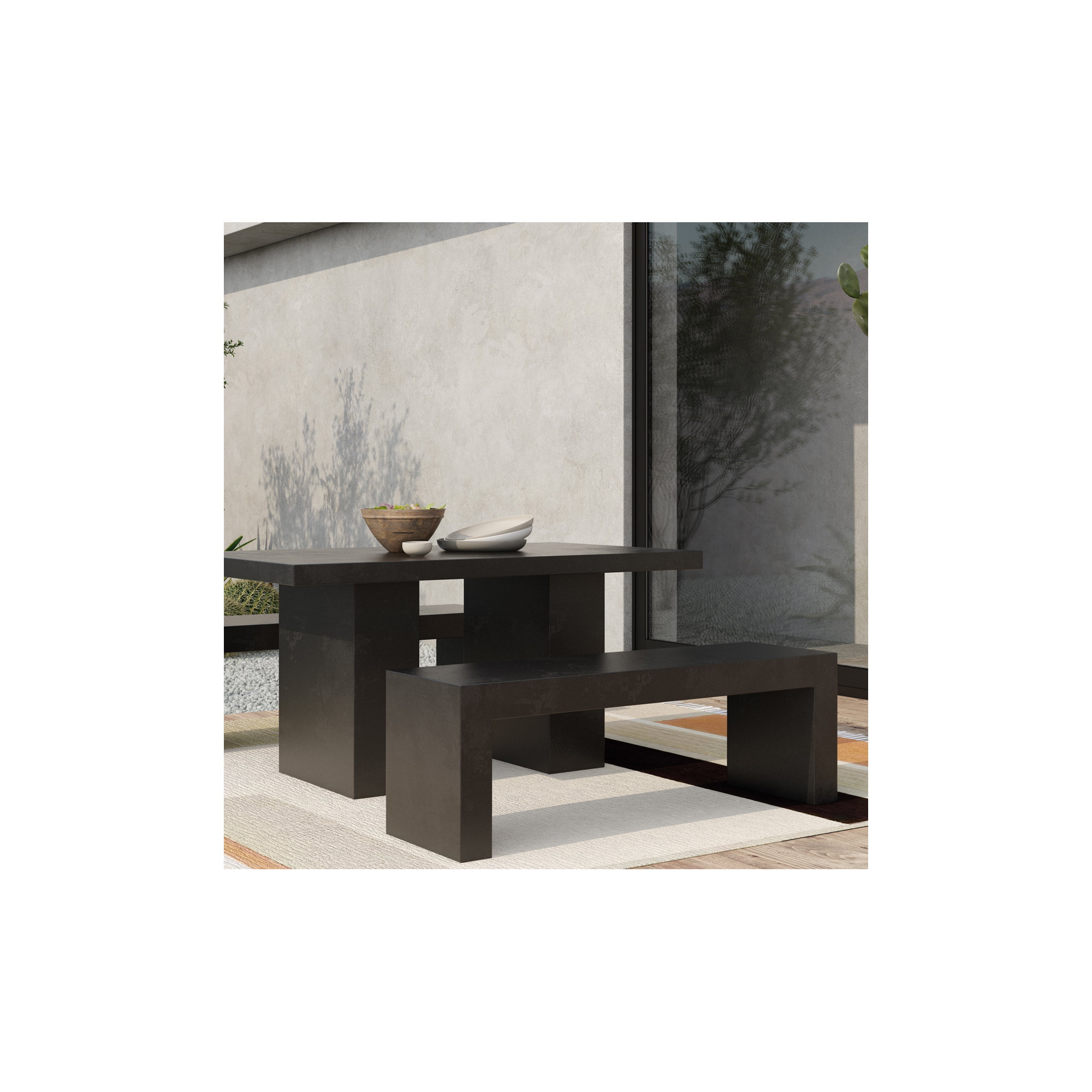 Columbia 55'' Concrete Outdoor Bench, Black